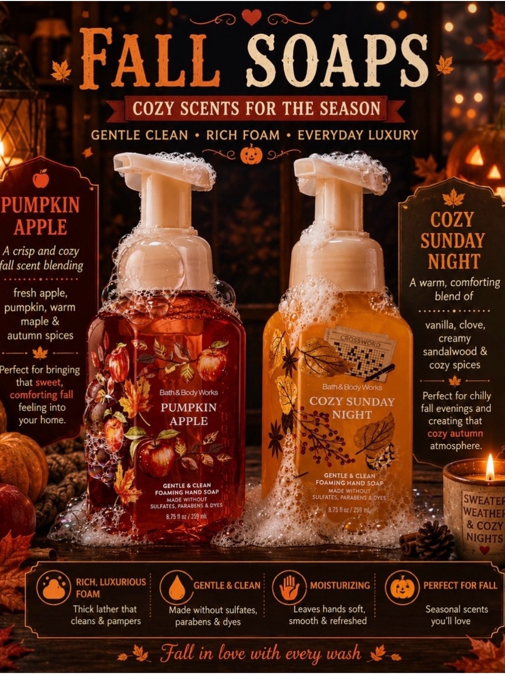 Bath & Body Works Pumpkin Apple Fall Soaps - Pumpkin Apple & Cozy Sunday Night